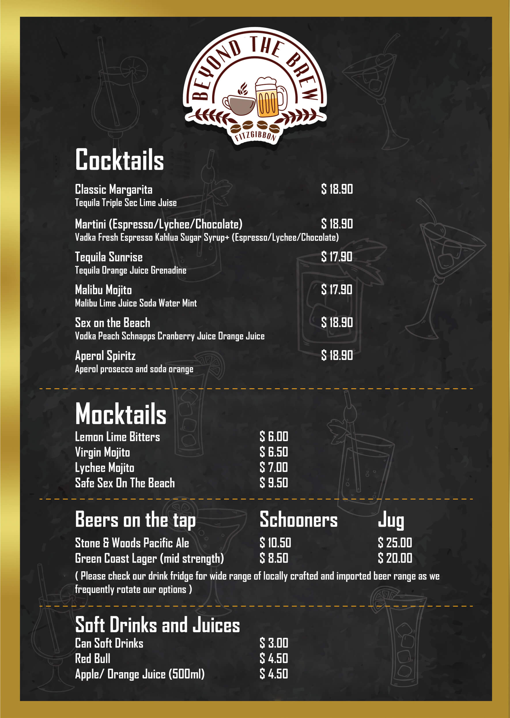 Beyond the Brew - Menu
